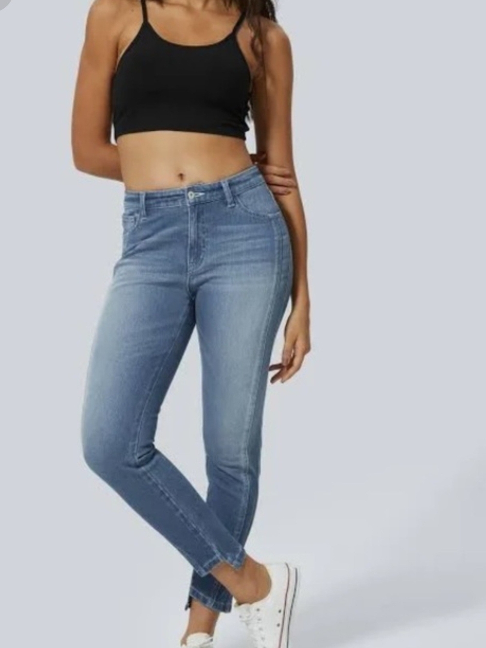 NWT Halara Flex Skinny Jeans XL Petite Light Wash Split Hem